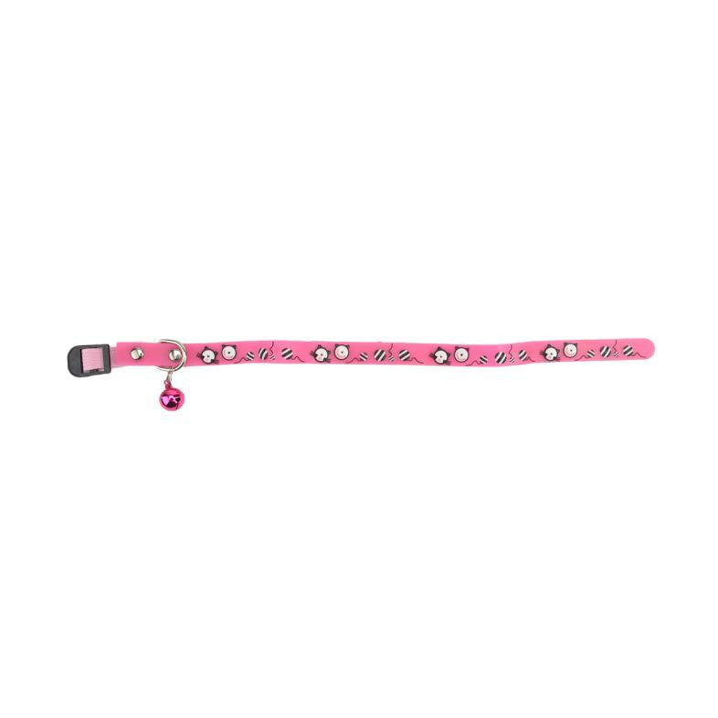 Adjustable Pink, Black and White Plastic Fashion Cat Collar with Shiny Pink Bell