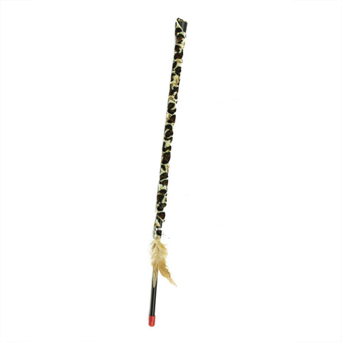 30" Black and Brown Leopard Print and Feathers Cat Teaser Wand Toy