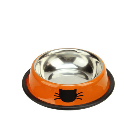 6" Dark Orange Stainless Steel Cat Feeding or Water Bowl