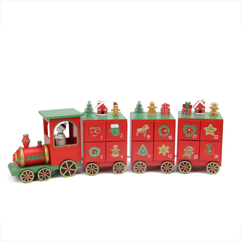 19" Red and Green Festive Advent Calendar Train Christmas Decoration