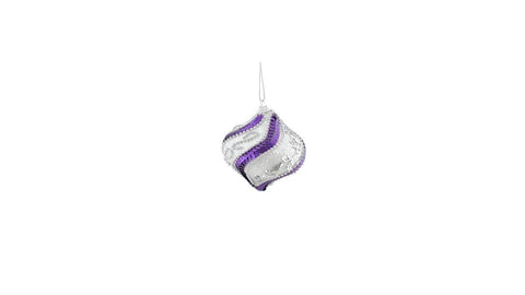 3ct White, Purple Sequined and Silver Beaded Shatterproof Onion Christmas Ornaments 3" (75mm)