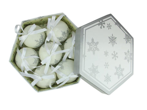 7-Piece White and Gray Decoupage Snowflake Shatterproof Christmas Ball Ornament Set 2.75"