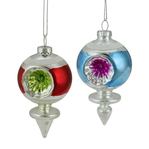 3.75" Blue, Pink and Silver Retro Reflector Glass Finial Christmas Ornament