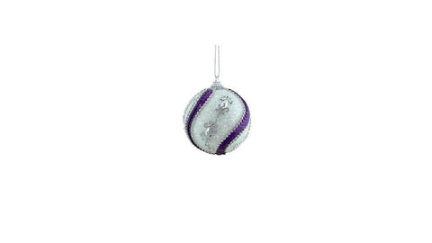 3ct White, Purple Sequined and Silver Beaded Shatterproof Christmas Ball Ornaments 3" (75mm)