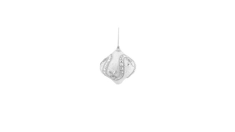 3ct White and Silver Rhinestone and Glittered Shatterproof Onion Christmas Ornaments 3" (75mm)