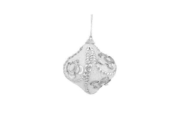 3ct White and Silver Rhinestone and Glittered Shatterproof Onion Christmas Ornaments 3" (75mm)