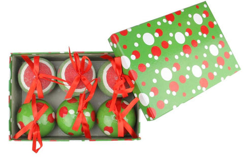 6-Piece Red, White and Green Polka Dot Decoupage Shatterproof Christmas Ball Ornament Set 2.75"