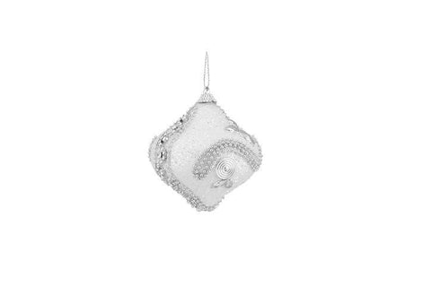 3ct White and Silver Rhinestone and Beaded Shatterproof Onion Christmas Ornaments 3" (75mm)