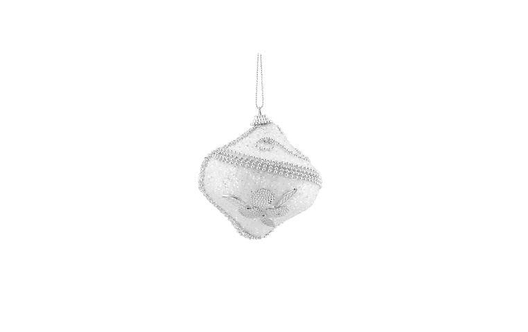 3ct White and Silver Beaded and Glittered Shatterproof Onion Christmas Ornaments 3" (75mm)