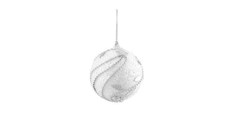 3ct White and Silver Beaded and Glittered Shatterproof Christmas Ball Ornaments 3" (75mm)