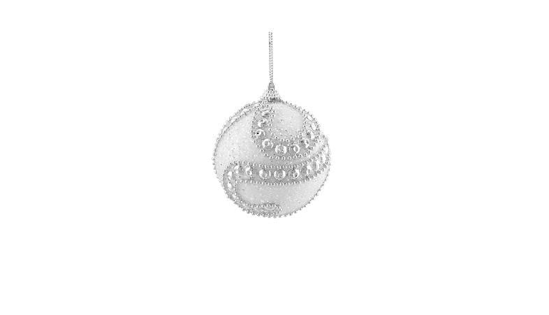 3ct White and Silver Beaded and Glittered Shatterproof Christmas Ball Ornaments 3" (75mm)