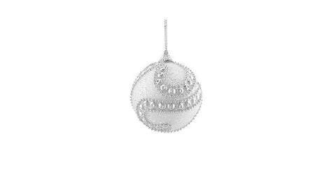 3ct White and Silver Beaded and Glittered Shatterproof Christmas Ball Ornaments 3" (75mm)