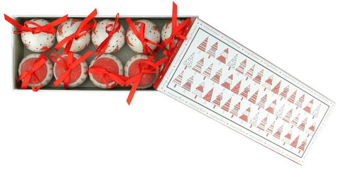 10-Piece Red and White Decoupage Shatterproof Christmas Tree Ball Ornament Set 1.75"