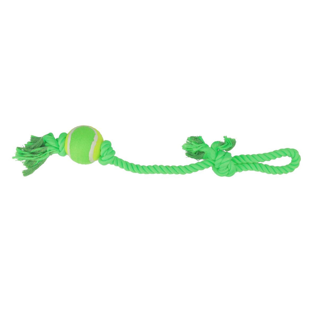 Neon Green Ropie with Knotted Tennis Ball and Handle Durable Puppy Dog Chew Toy