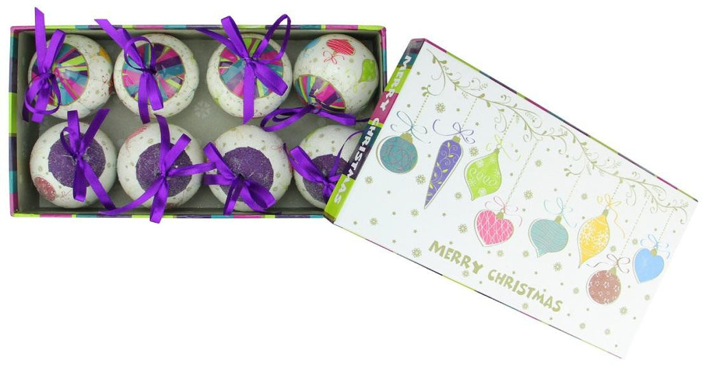 8-Piece Purple and White Decoupage Shatterproof Christmas Ball Ornament Set 2.25"