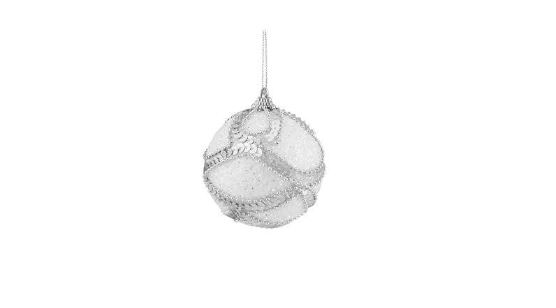 3ct White, Holographic Sequined and Silver Beaded Shatterproof Christmas Ball Ornaments 3" (75mm)