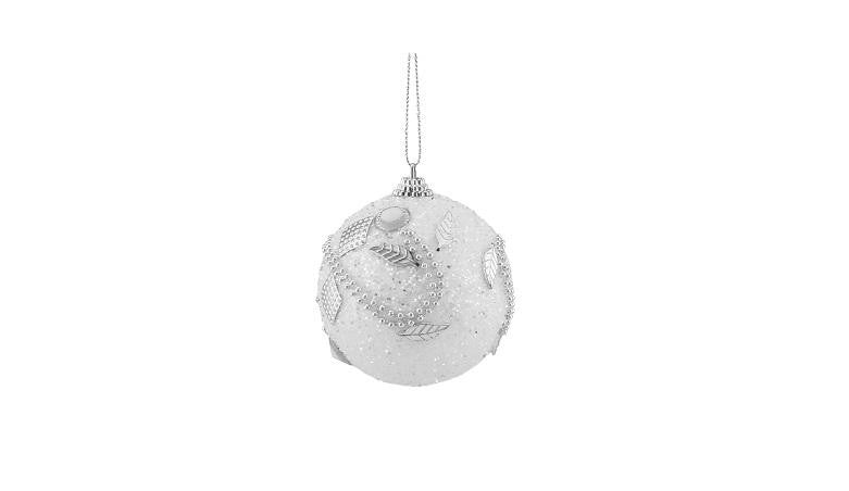 3ct White and Silver Beaded and Glittered Shatterproof Christmas Ball Ornaments 3" (75mm)