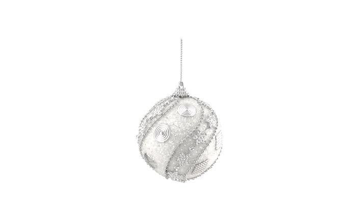 3ct White and Silver Beaded and Glittered Shatterproof Christmas Ball Ornaments 3" (75mm)