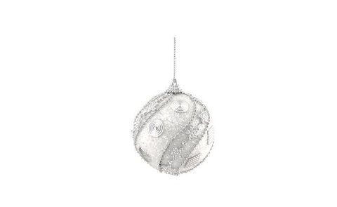 3ct White and Silver Beaded and Glittered Shatterproof Christmas Ball Ornaments 3" (75mm)