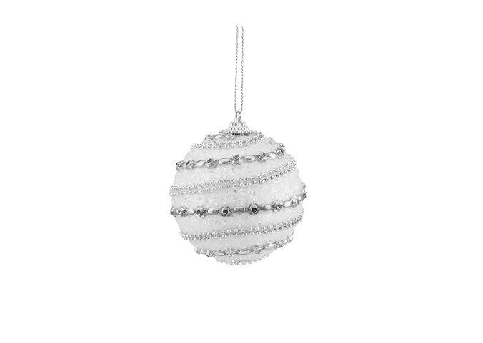 3ct White and Silver Beaded Shatterproof Christmas Ball Ornaments 3" (75mm)