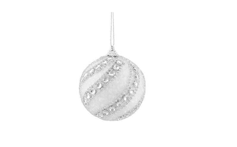 3ct White and Silver Beaded and Glittered Confetti Shatterproof Christmas Ball Ornaments 3" (75mm)