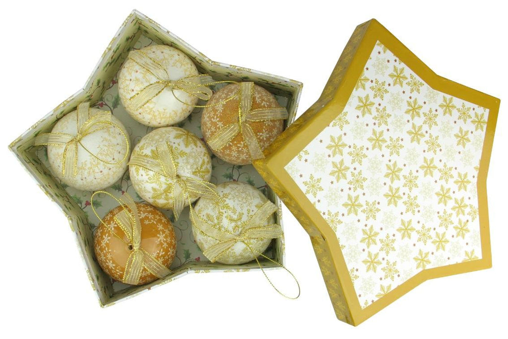 6-Piece Brown and White Decoupage Snowflake and Tree Shatterproof Christmas Ball Ornament Set 2.75"