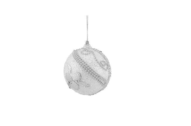 3ct White and Silver Beaded and Glittered Shatterproof Christmas Ball Ornaments 3" (75mm)