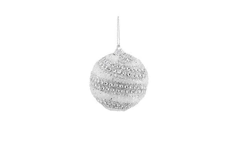 3ct White and Silver Beaded and Glittered Confetti Shatterproof Christmas Ball Ornaments 3" (75mm)