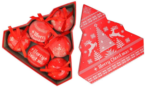 6-Piece Red and White Nordic-Inspired Decoupage Shatterproof Christmas Ball Ornament Set 2.75"