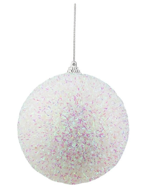 4.5" Decorative Iridescent White, Pink and Green Bristled Christmas Ball Ornament