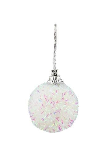 Pack of 7 Decorative Iridescent White, Pink and Green Bristled Christmas Ball Ornaments 1.5"