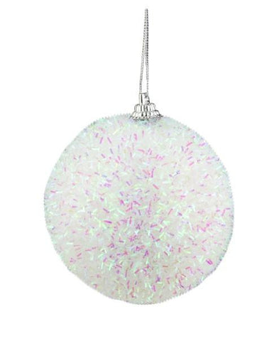 Pack of 7 Decorative Iridescent White, Pink and Green Bristled Christmas Ball Ornaments 3"