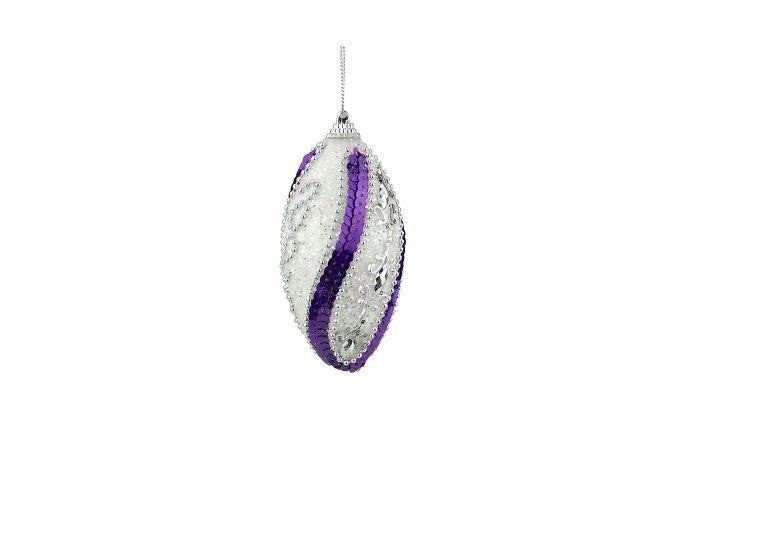 4ct White, Purple Sequined and Silver Beaded Shatterproof Christmas Finial Ornaments 4.5"