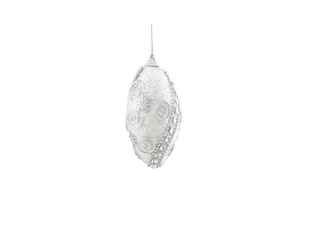 4ct White and Silver Beaded and Glittered Shatterproof Christmas Finial Ornaments 4.5"