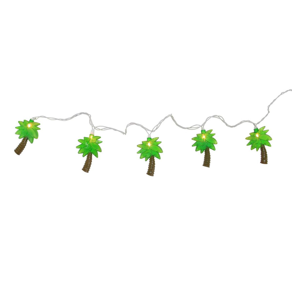 Set of 10 Tropical Paradise Green Palm Tree Patio and Garden Novelty Christmas Lights - White Wire