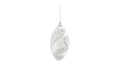 4ct White and Silver Beaded and Glittered Shatterproof Christmas Finial Ornaments 4.5"