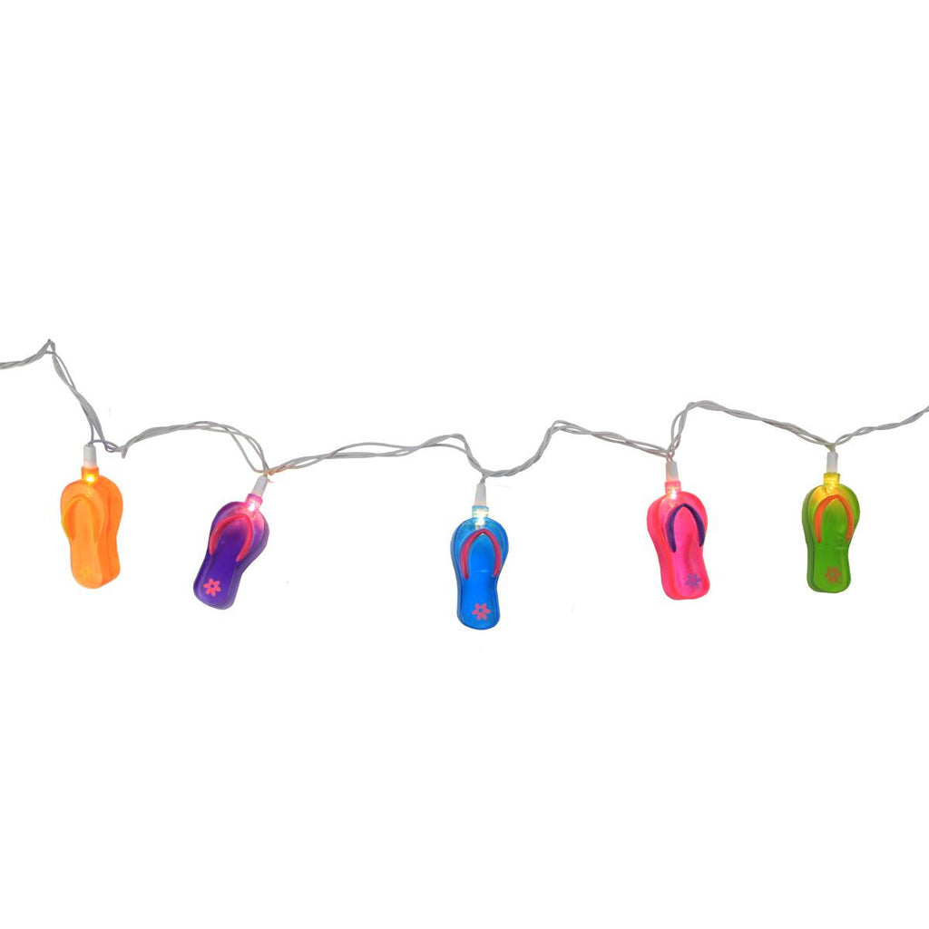 Set of 10 Summertime Beach Flip Flop Patio and Garden Novelty Christmas Lights - White Wire