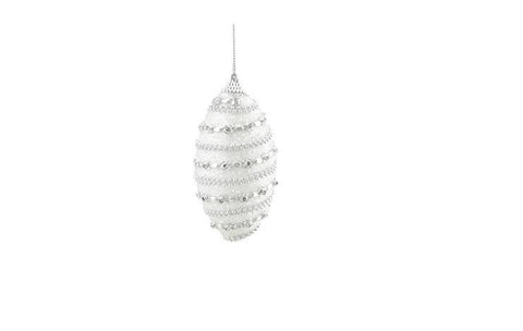 4ct White and Silver Beaded Shatterproof Christmas Finial Ornaments 4.5"