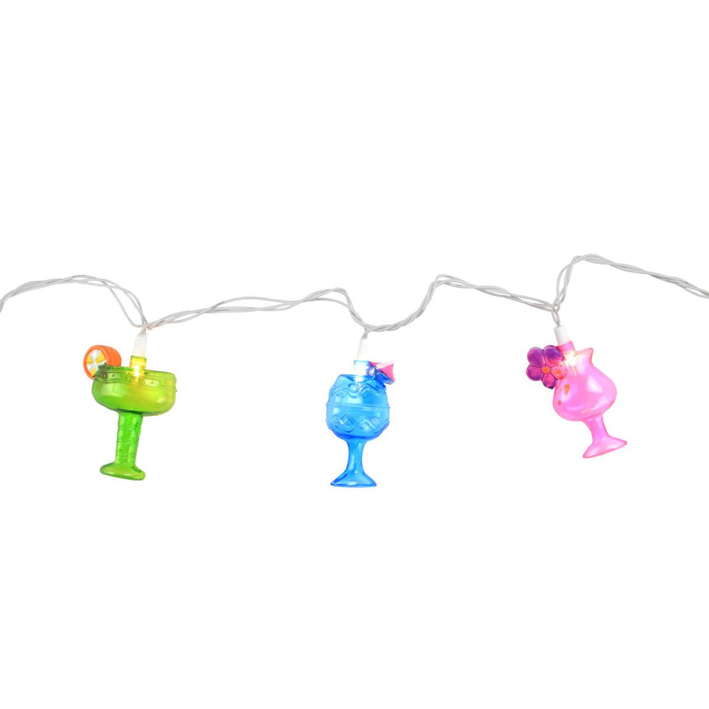 Set of 10 Happy Hour Colorful Cocktails Patio and Garden Novelty Christmas Lights - White Wire