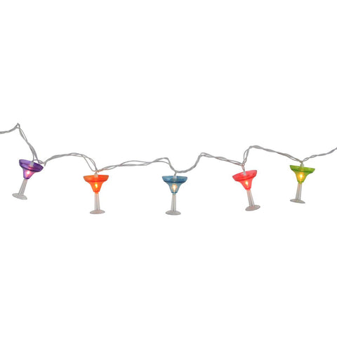 Set of 10 Happy Hour Colorful Margarita Glass Patio and Garden Novelty Christmas Lights - White Wire