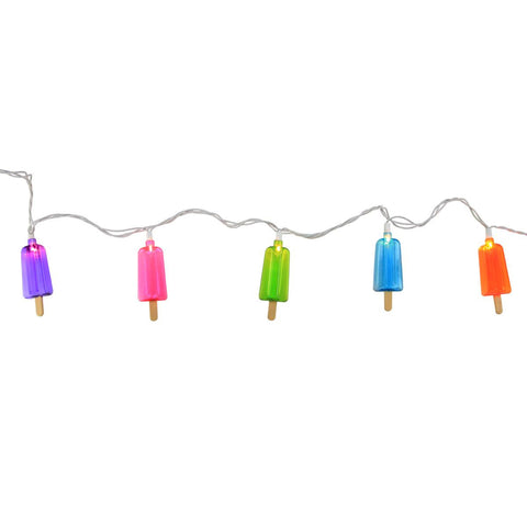 Set of 10 Multi-Color Popsicle Patio and Garden Novelty Christmas Lights - White Wire