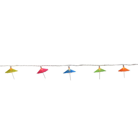 Set of 10 Colorful Sun Umbrella Patio and Garden Novelty Christmas Lights - White Wire