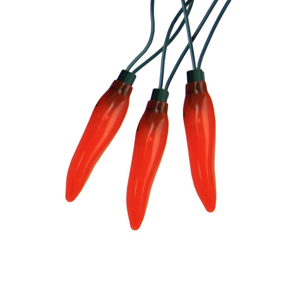 Set of 10 Orange LED Chili Pepper Patio and Garden Novelty Christmas Lights - Green Wire