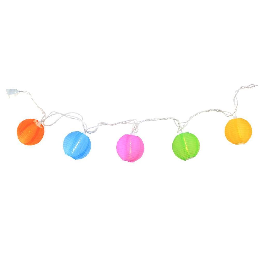 Set of 10 Multi-Color Round Chinese Lantern Patio and Garden Novelty Christmas Lights - White Wire