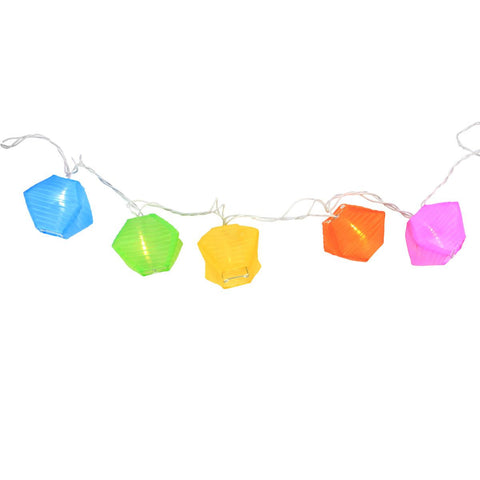 Set of 10 Multi-Color Diamond Chinese Lantern Patio and Garden Novelty Christmas Lights - White Wire