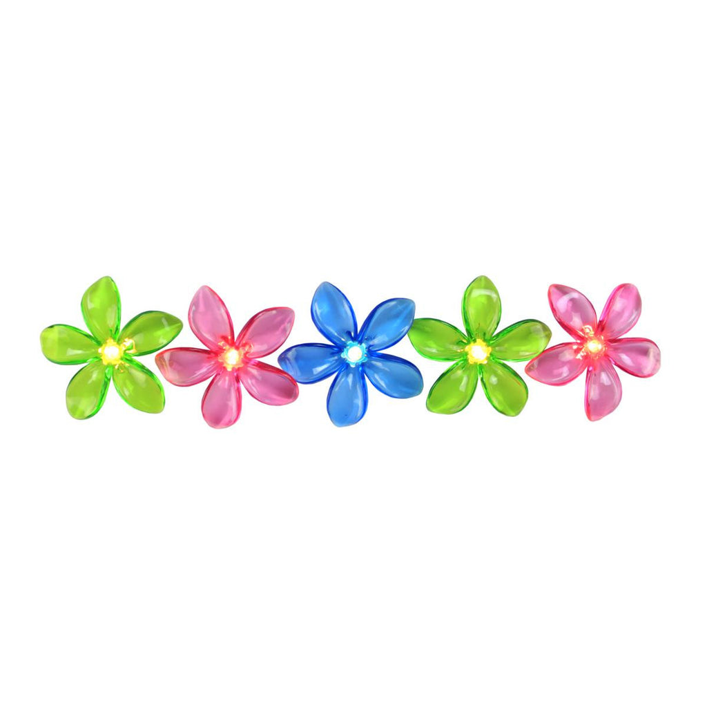 Set of 10 Pink, Blue and Green Flower Patio and Garden Novelty Christmas Lights - White Wire