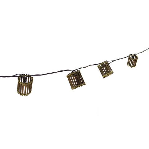 Set of 10 Brown Bamboo LED Lantern Patio and Garden Novelty Christmas Lights - Brown Wire