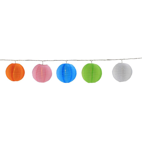 Set of 5 LED Multi-Color Chinese Lantern Patio and Garden Novelty Christmas Lights - White Wire