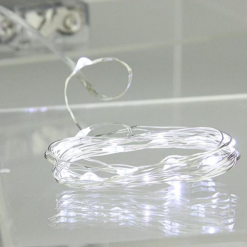 Set of 20 Battery Operated LED Cool White Micro Rice Christmas Lights - Ultra Slim Silver Wire