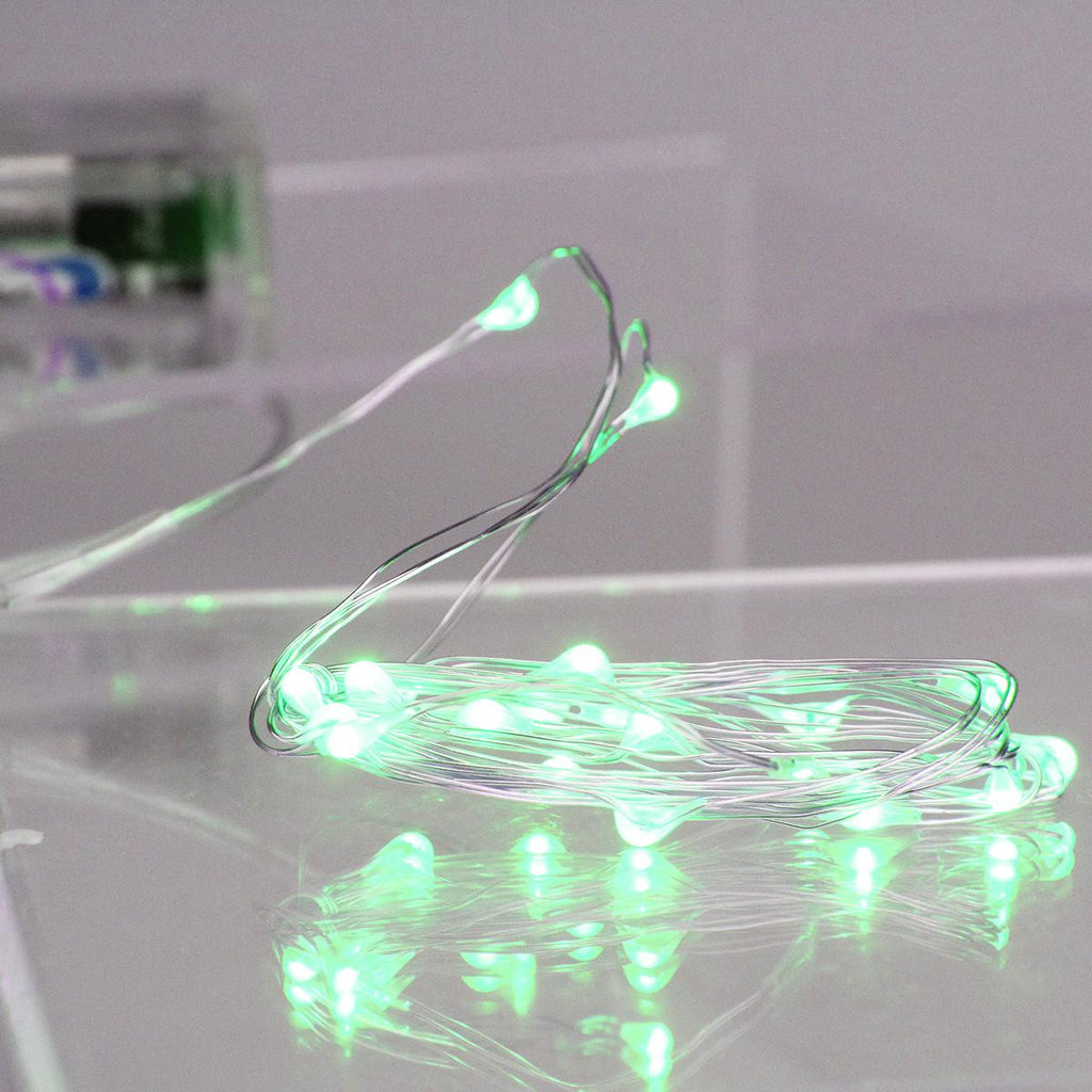 Set of 20 Battery Operated LED Green Micro Rice Christmas Lights - Ultra Slim Silver Wire